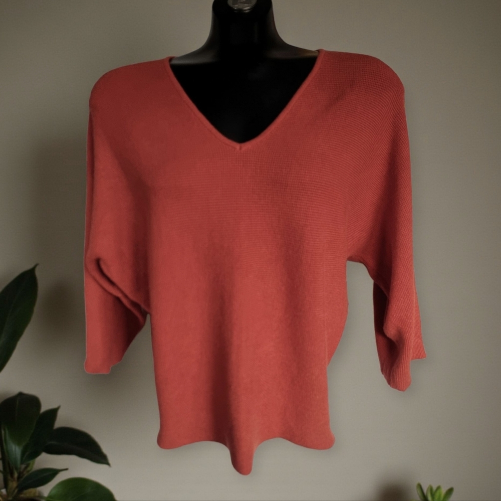 Cyrus Burnt Orange Women's V-Neck Dolman Sleeve Sweater - Size M
